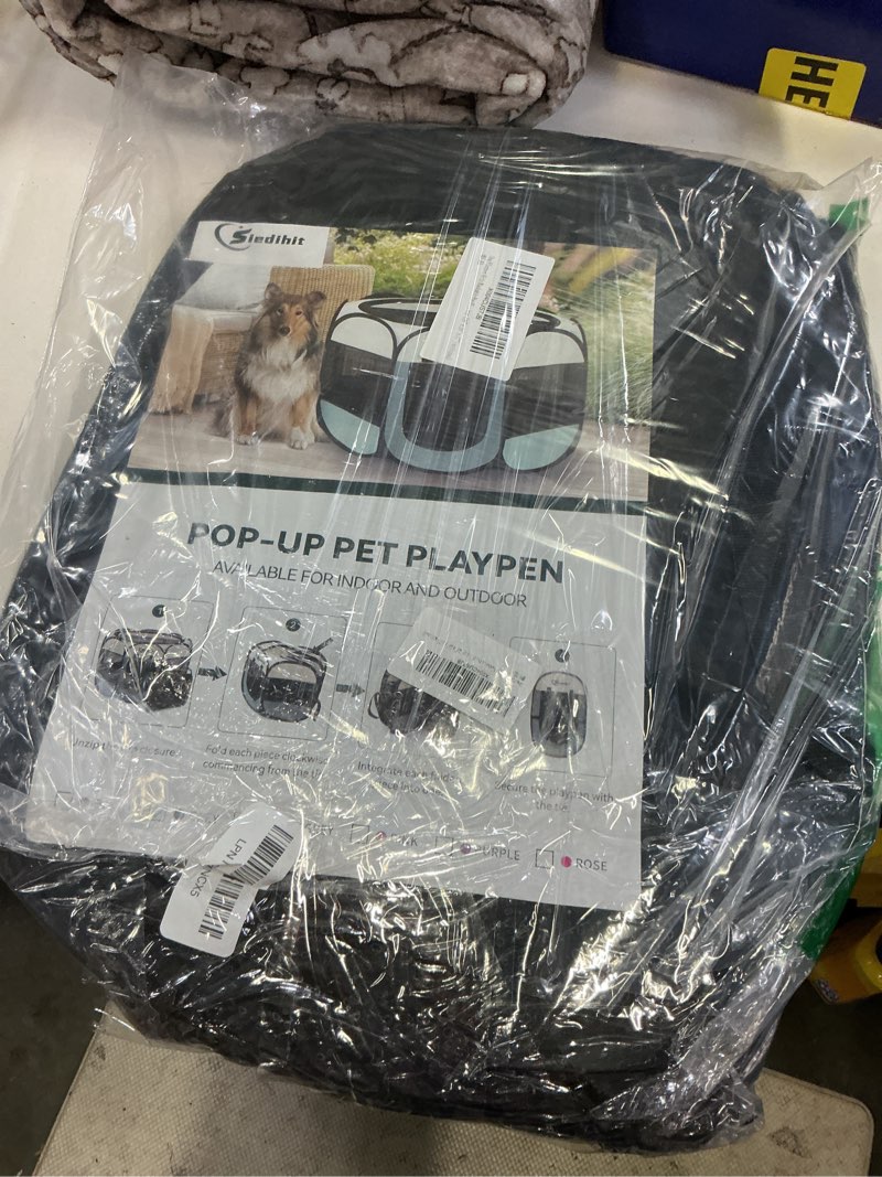 Condition photo showing New/Like New for siedihit dog playpen with washable pee pad, puppy pet cat playpen small dogs tent crate indoor/outdoor, portable pop up kennel with carrying case for cats/rabbits(grey,small with pad) grey with pad small