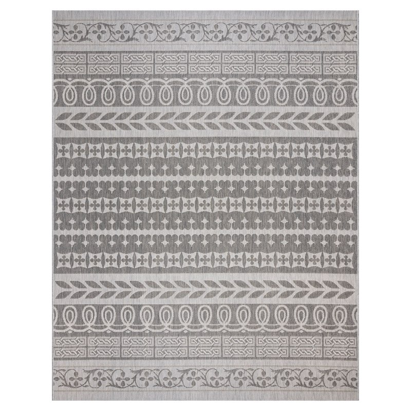 Paseo Burke Bohemian Striped Gray Ash Steel Polypropylene Flatweave Indoor/ Outdoor Area Rug
