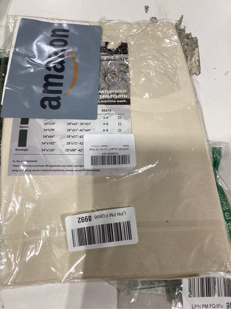 Condition photo showing New/Like New for square table cloth,100% waterproof tablecloth oil proof spill proof vinyl table cloth, wipe clean plastic table cover for dining, camping, indoor and outdoor 54" x 54",beige beige 54" x 54" (square)