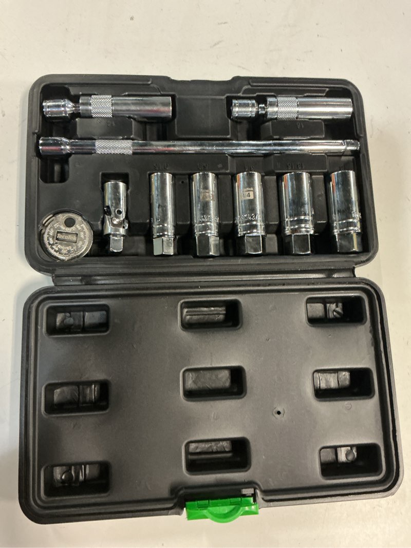 Condition photo showing Good Condition for 10PCS 3/8" Drive Magnetic Spark Plug Socket Set, Swivel Spark Plug Socket, 9/16", 5/8", 3/4", 13/16", 14, 16, 18mm, Universal Joint & Extension Bar, CR-V, Enhanced Magnetic Design 10PCS Magnetic Spark Plug Socket Set