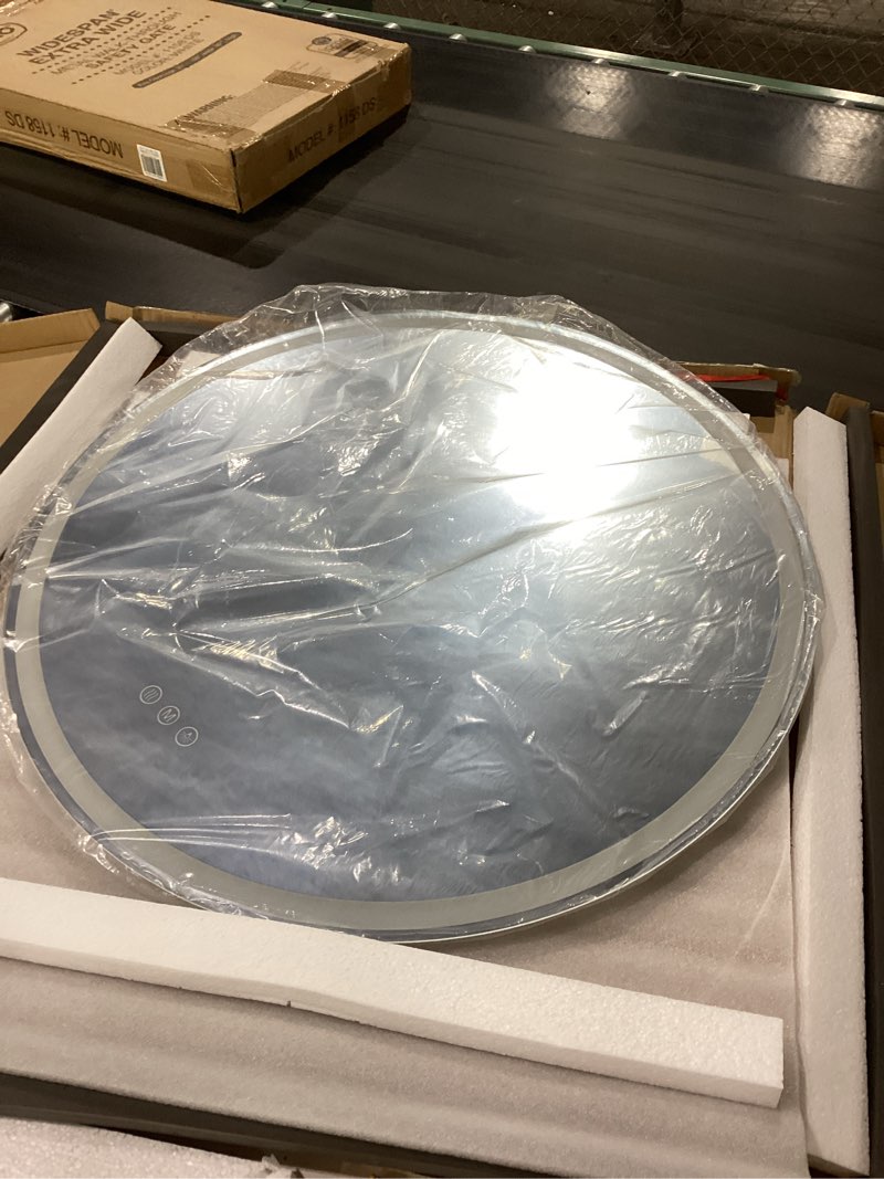 Condition photo showing New/Like New for led bathroom mirror 28 inch round bathroom mirror with lights, circle led mirror, wall mounted lighted bathroom with 3 colors brightness, anti-fog, dimmable, shatter-proof 3 colors 28"l x 28"w