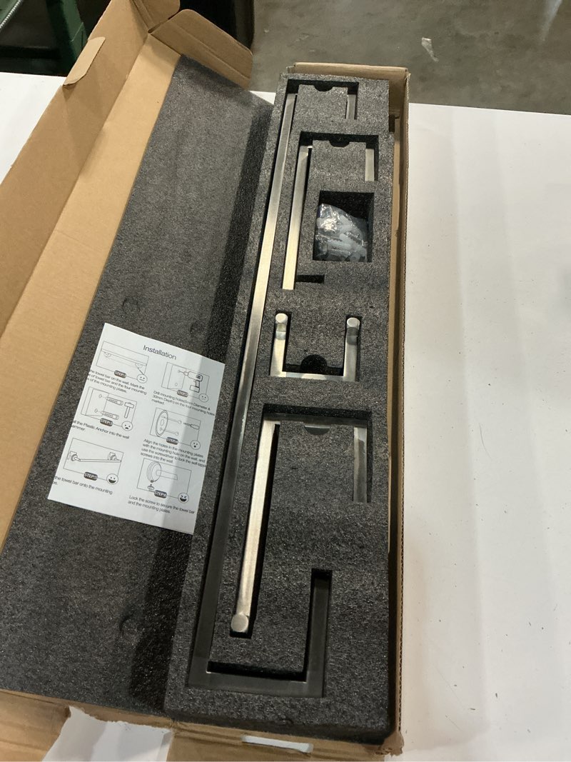 Condition photo showing Good Condition for bathroom hardware accessories set stainless steel wall mounted towel bar toilet paper holder hand towel rack towel hook (4 pieces, brushed nickel,24inch)