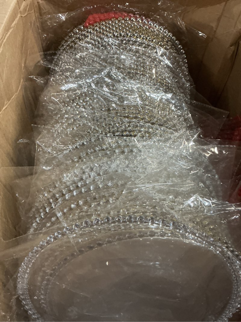 Condition photo showing Good Condition for 50 pcs clear charger plates 12.6inch plastic round dinner decorative plates with gold beaded rim for party wedding birthday bridal shower party table supply