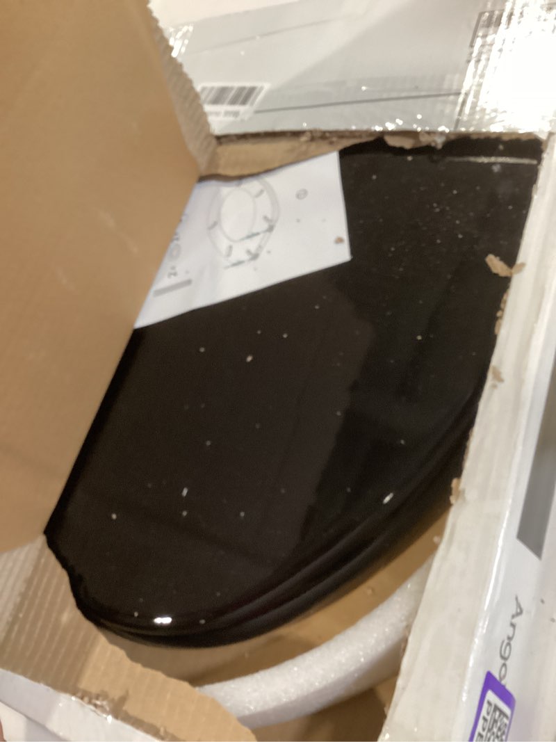 Condition photo showing New/Like New for black elongated toilet seat natural wood toilet seat with zinc alloy hinges, easy to install also easy to clean, scratch resistant toilet seat by angol shiold (elongated, black) elongated black