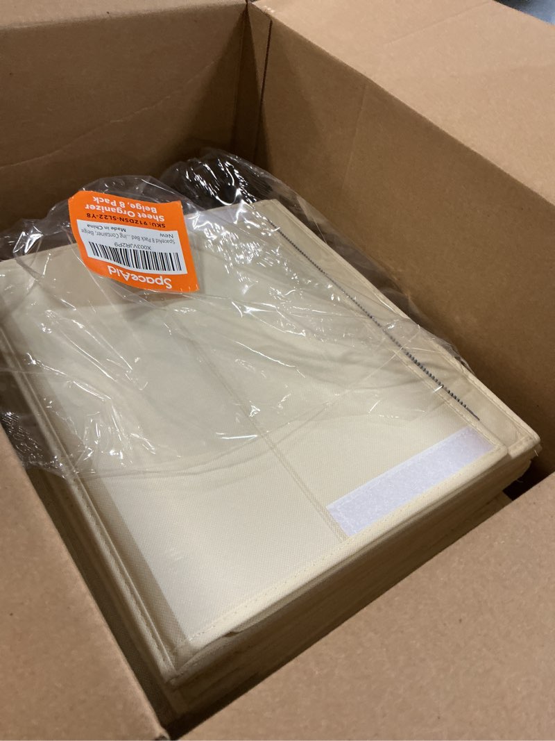 Condition photo showing Good Condition for SpaceAid 8 Pack Bed Sheet Organizers and Storage, Foldable Sheet Organizer for Linen Closet, Sheets Set Folder Keeper with Window XL (Queen & King Size) Bedding Container (Beige, 8 Pack)