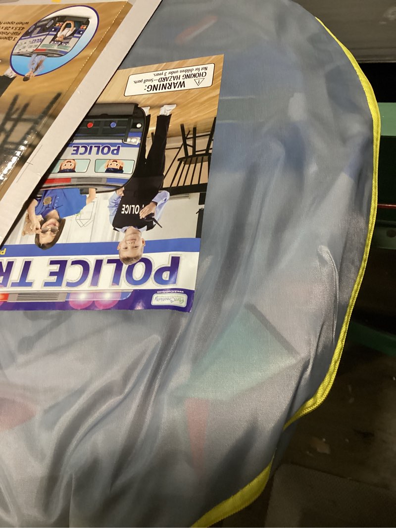 Condition photo showing Good Condition for ArtCreativity Police Car Tent with Carry Bag, Pop Up Indoor Truck for Kids, Police Officer Outdoor Playhouse, Flat-Folding Kids Play Tent for Interactive Fun, Compact Storage Vehicle Toy