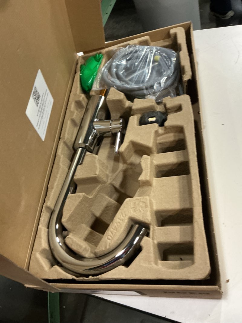 Condition photo showing As Is for moen riley chrome one-handle pulldown kitchen faucet featuring power boost for a faster clean and reflex docking system for the spray head, modern kitchen sink faucet, 7402c standard chrome