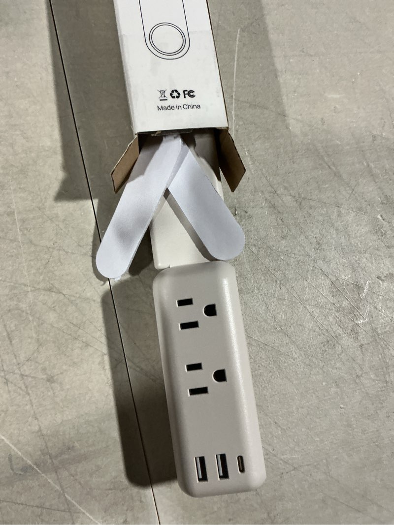Condition photo showing As Is for outlet electrical outlet extender stick - features 1 usb -c, 2 usb -a, and 2 ac outlets, free assembly extends 23"-34". plug extension outlet use behind sofas, nightstands, desks (white)