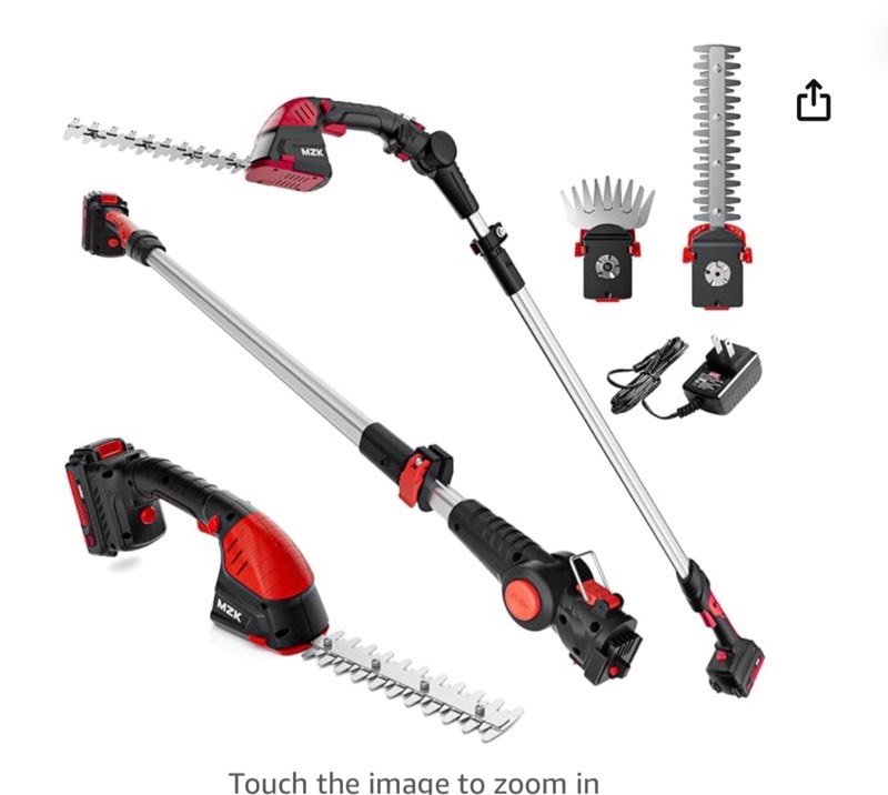 MZK 2-in-1 20V Pole Mini Hedge Trimmer & Grass Shear, 13ft Reach, Electric Hedge Trimmer with Extension Pole, Multi-Angle for Garden, Lawn(Battery and Charger Included),HT08D11