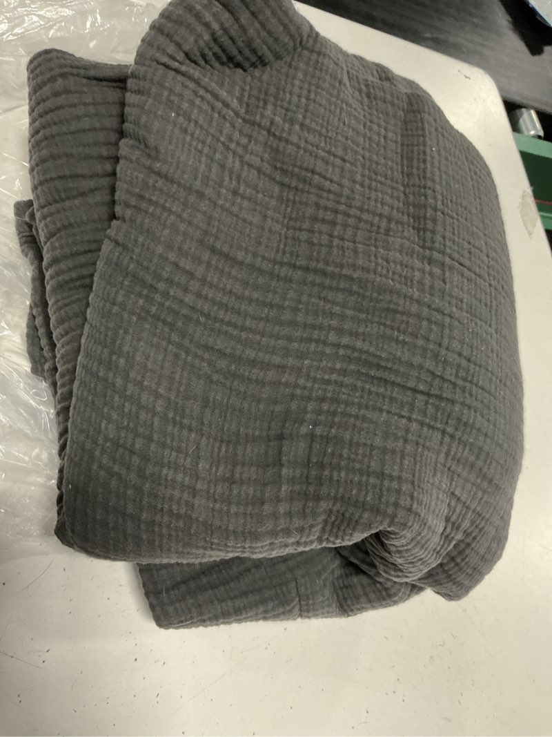 Condition photo showing As Is for organic cotton gauze blanket, king/cal king, charcoal