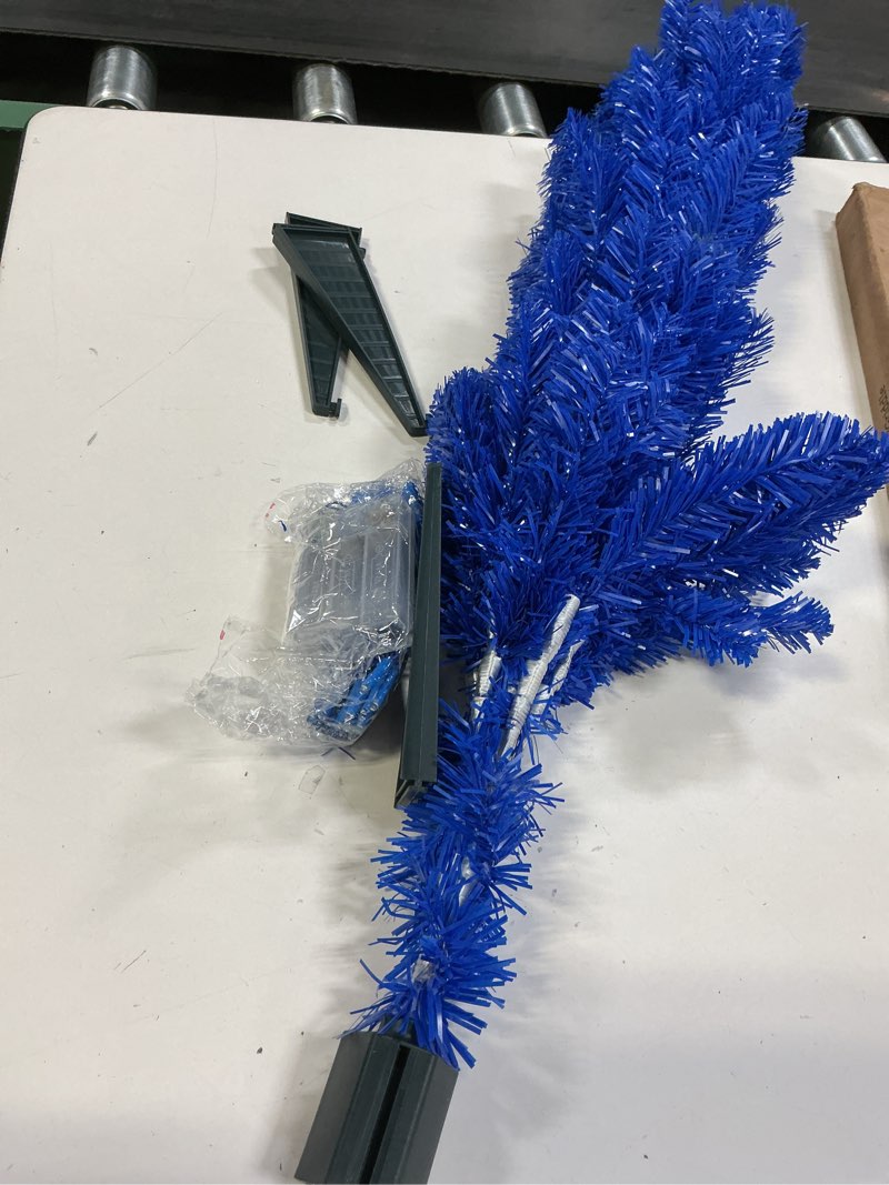 Condition photo showing As Is for Mini 3FT Blue Artificial Christmas Tree for Tabletop, 50 LED Lights, 164 Branch Tips, Foldable Metal Base & Easy Assembly, Holiday Decor for Home, Office, Apartment