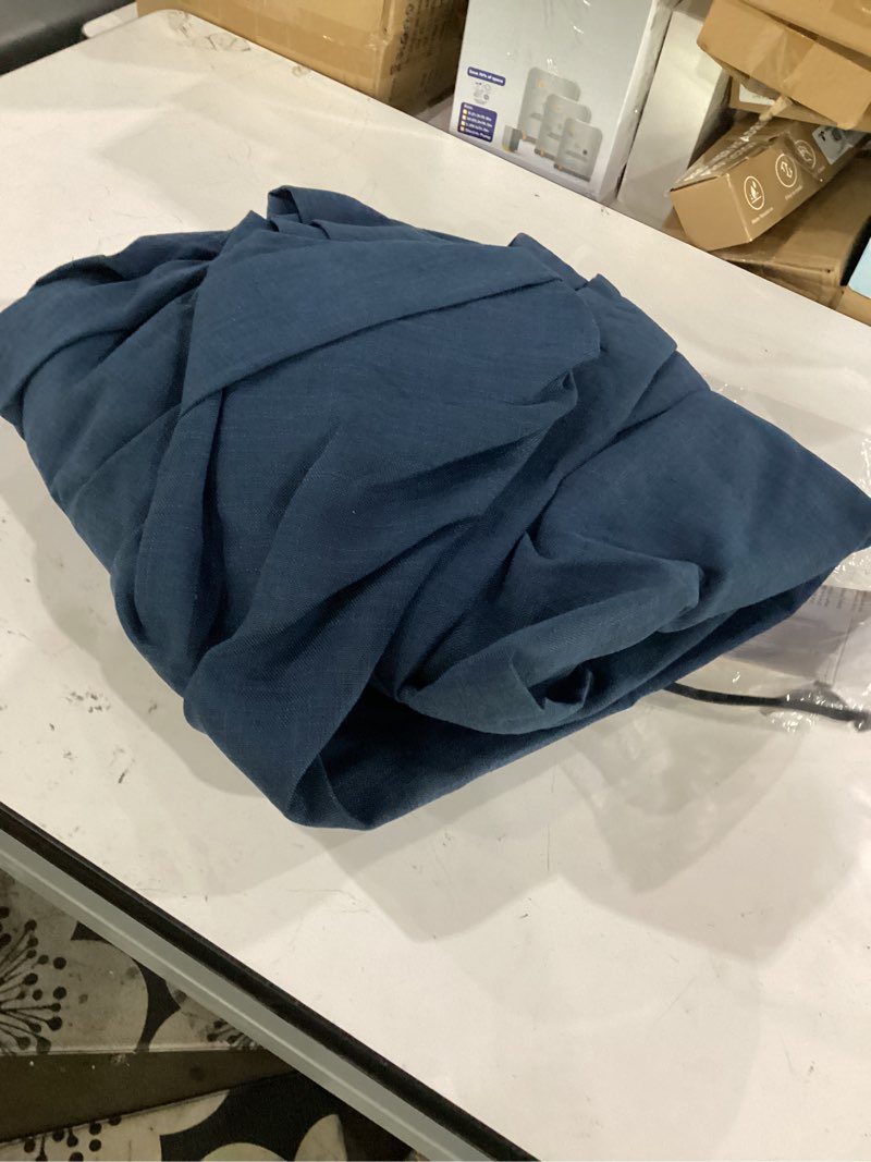 Condition photo showing As Is for capaloca navy blue linen pinch pleated curtains blackout, 100% black out curtains 96 inch long for bedroom, blackout thermal insulated pinch pleated drapes for living room, 60" w x 96" l, 1 panel noir | navy blue 60"w x 96"l (pack of 1)
