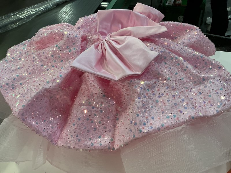 Condition photo showing As Is for sparkly white girl dress big bow champagne pink princess kids j343 ( similar