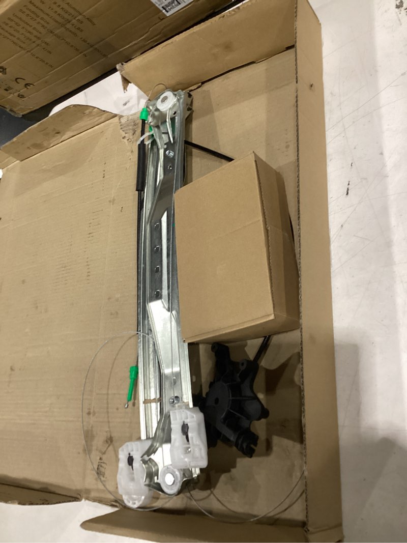 Condition photo showing As Is for front driver side power window regulator with motor replacement for dodge grand caravan, chrysler town & country, ram c/v 2008 2009 2010 2011 2012 2013 2014 2015 2016 2017 2018 2019, left, 748-508