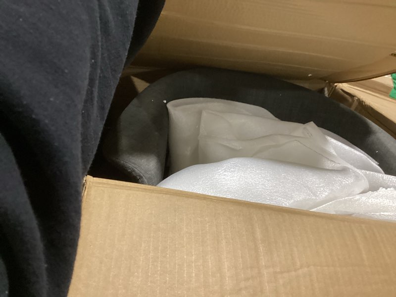 Condition photo showing As Is for Armen Living Summer Modern Chair In Charcoal Fabric and Walnut Wood Charcoal/Walnut Single