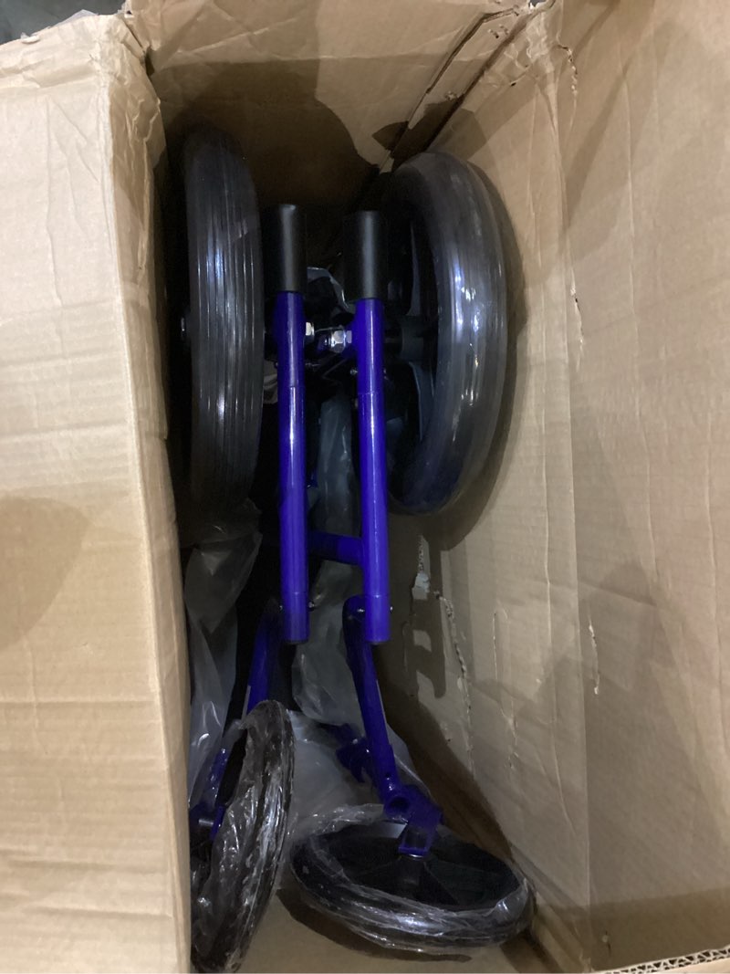 Condition photo showing Good Condition for Drive Medical Lightweight Expedition Folding Transport Wheelchair with Hand Brakes - Portable Support - Large Rear Wheels - Compact Folding - Comfortable Design - Blue