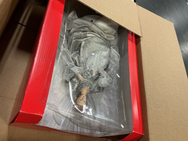 Kurt Adler 16-Inch Fiber Optic White, Silver, and Gray Angel Tree Topper, Multicolor