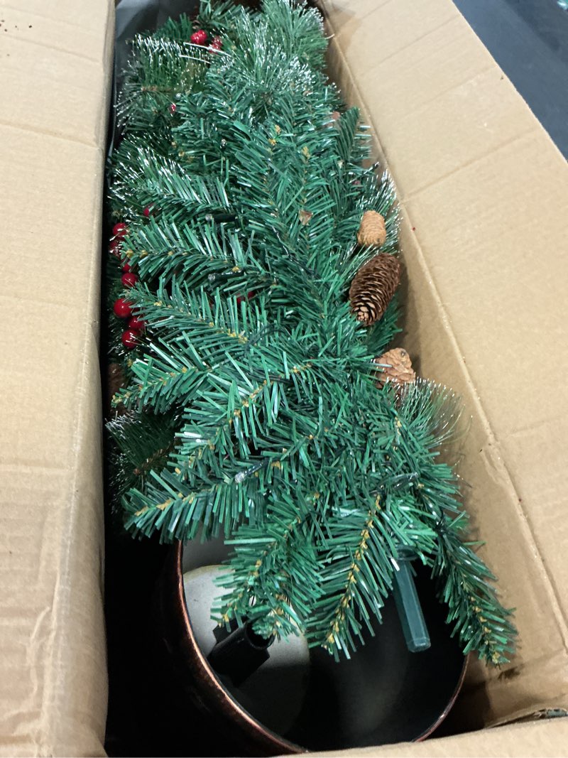 Condition photo showing Good Condition for set of 2 christmas trees with lights 4-ft artificial potted porch berries and pinecone christmas tree battery powered with 8 modes and timer for indoor outdoor