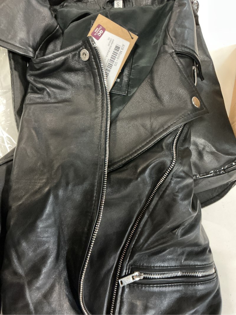 Condition photo showing Good Condition for decrum asymmetrical womens leather jacket – motorcycle style real lambskin leather jackets for women small amber - black leather jacket