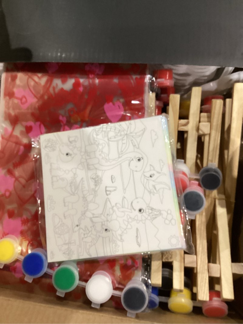 Condition photo showing Good Condition for Valentines Day Gifts for Kids, 24 Set Mini Acrylic Paint Kit with Valentines Day Cards, Wood Easel, Canvases, Painting Kits for Kids Girls Boys, Party Favor Valentine Exchange Gift Class Prize