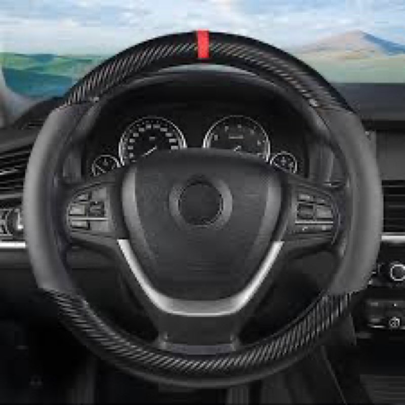 Lowiuaor New Fit Be Leather Steering Wheel Cover,Stylish Nappa Leather Carbon Fiber Texture Protecto