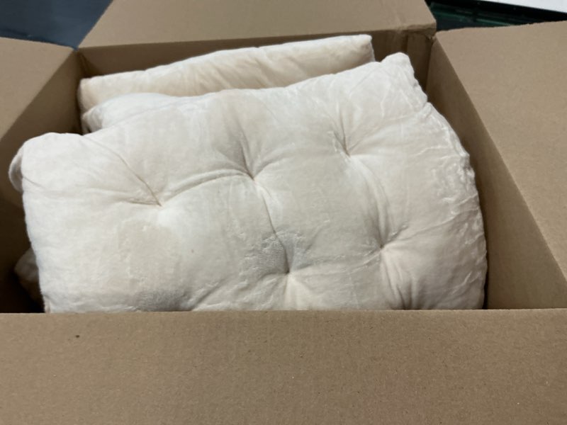 Condition photo showing Good Condition for 6 pack square seat cushion chair pads for kitchen dining chairs, soft comfort velvet chair mat pillow cushions with ties for office desk living room tatami 15.5", ivory ivory 6pack