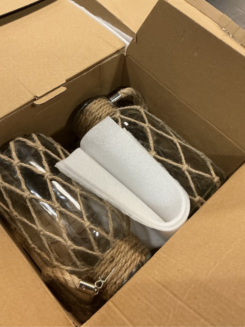 Condition photo showing Good Condition for set of 4 rope net dry flower glass vase 7.9 x 4 inches wicker farmhouse vase coastal decor for wedding tables home rustic hanging mason jar rope wrapping decorative bottles nautical decor
