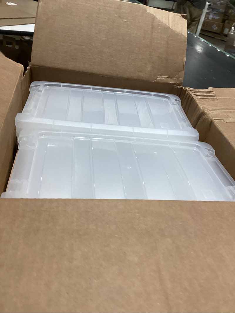 Condition photo showing Good Condition for iris usa 6 qt stackable plastic storage bins with lids, 10 pack - bpa-free, made in usa - see-through organizing solution, latches, durable nestable containers, secure pull handle - clear clear 6 qt 10 pack