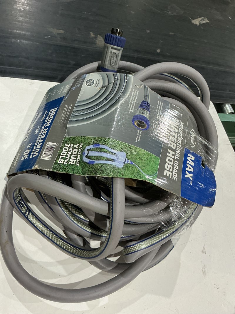 Condition photo showing As Is for orbit max 50 ft x 5/8 polyfusion hose