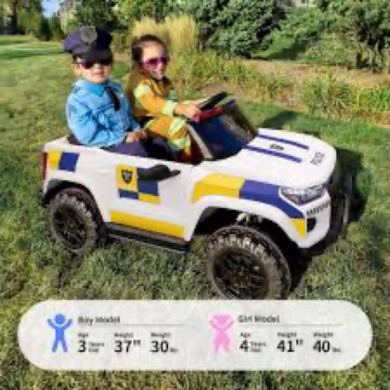 12V Police Car Ride on Toy, 2 Seater Ride on Electric Car for Kids Aged 4-8 with Remote Control, Bluetooth