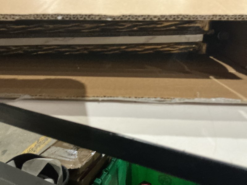 Condition photo showing Good Condition for Antique Square End Table with Faux Marble Top, 20" Gold Side Table with 2-Tier Open Storage Shelves, Modern Square Accent Table with Antique Brass Finish for Living Room, Bedroom