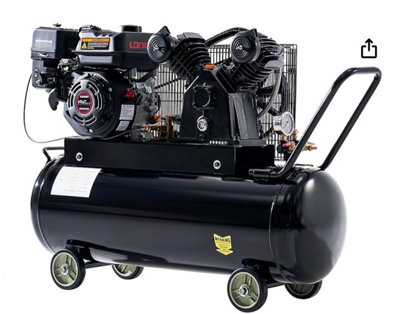 amerlife 6.5hp gas powered air compressor, 20 gallon horizontal tank with wheels 10.7cfm@max 115psi, 196cc loncin engine gasoline driven piston pump air compressor for workshop, construction sites
not tested 
