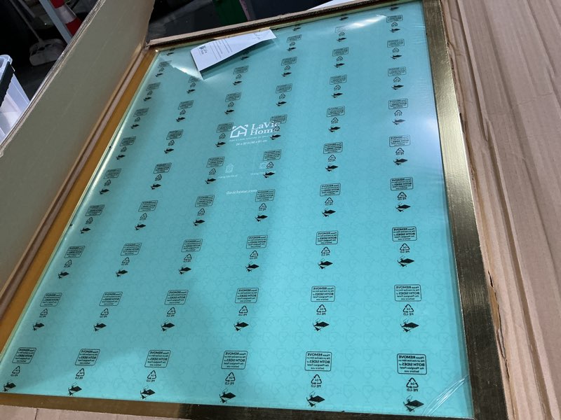 Condition photo showing As Is for lavie home 24 x 32 picture frame, large poster frame with high definition plexiglass, horizontal or vertical wall gallery poster frames suitable for photos, artworks, posters,puzzle, gold 1pc 24x32 gold