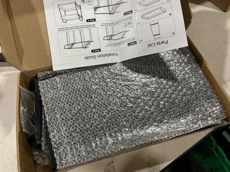 Condition photo showing New/Like New for coffee bar organizer for countertop, 2-tier coffee station organizer with metal frame & wooden shelves, coffee accessories organizer rack for pods, syrups, cups & tea bags (black)