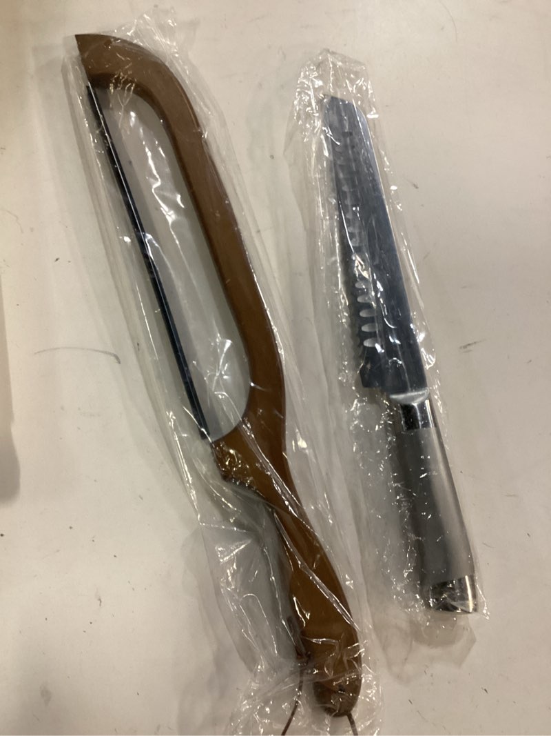 Condition photo showing Good Condition for 2 Pack Sourdough Bread Knife for Homemade Bread, Serrated Bread Cutter Ergo-Safe Engineering Anti-Stick Bread Bow Knife for Sourdough, Baguettes, Cakes