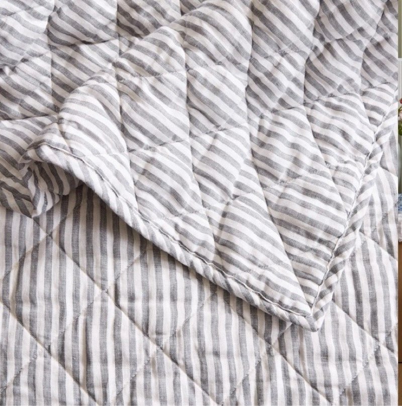 quince quince twin european linen box quilt set 1 sham grey white stripe nwot open box