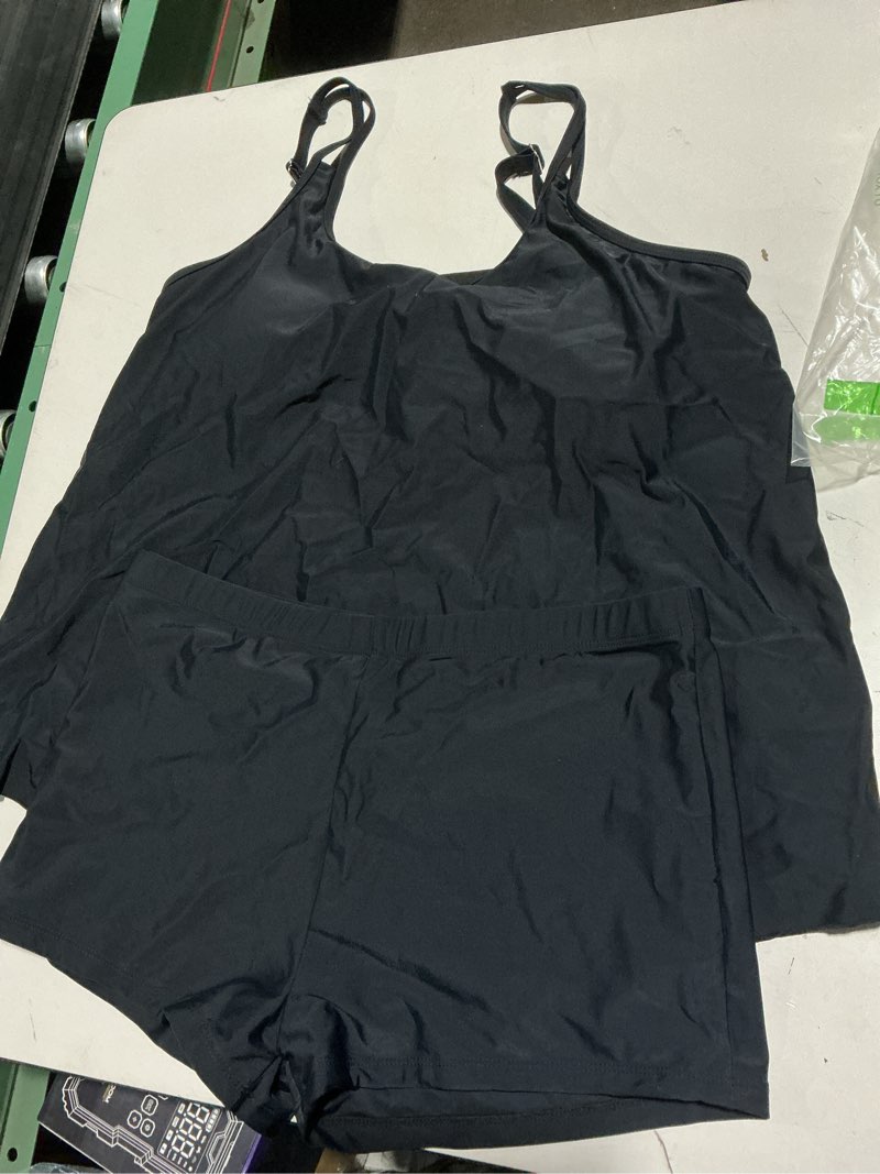 Condition photo showing As Is for urchics 2026 women two piece tankini swimsuit tummy control plus size long torso top and high waisted boyshorts bathing suits x-large black