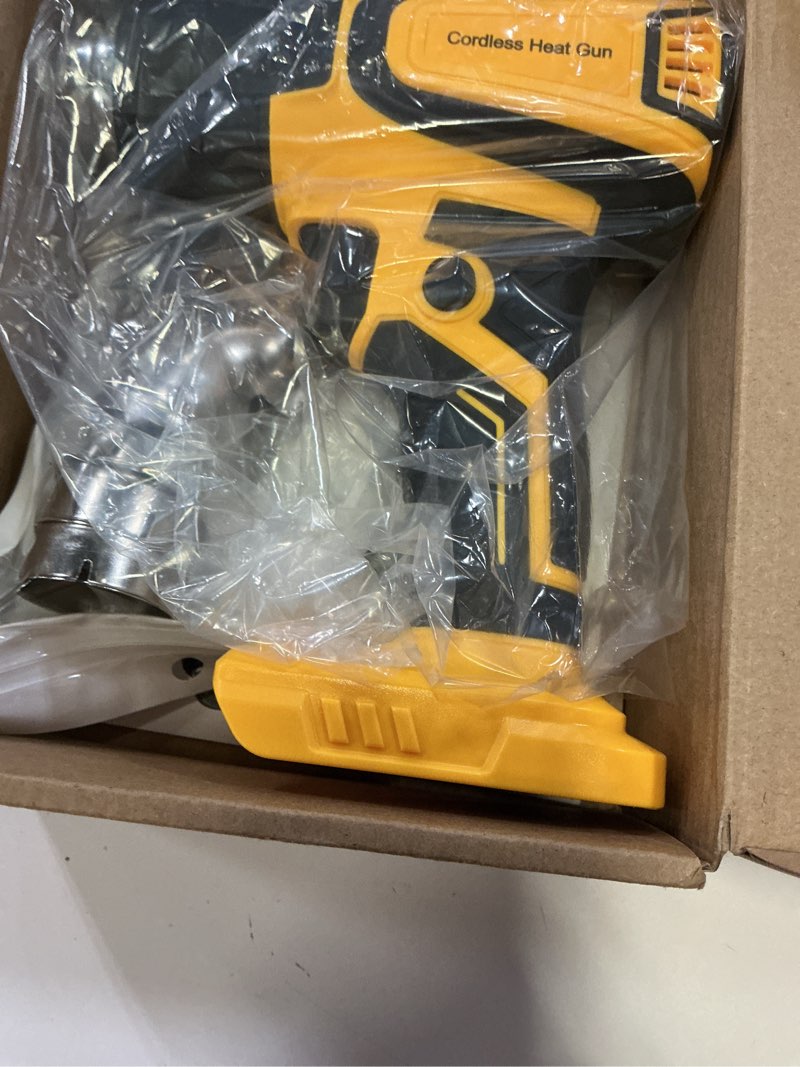 Condition photo showing New/Like New for cordless heat gun compatible with dewalt 20v battery, lcd display 350w 2-temp setting (120?-1110?), 4 nozzle, portable hot air gun for shrink tubing, paint removal,diy (tool only, no battery)