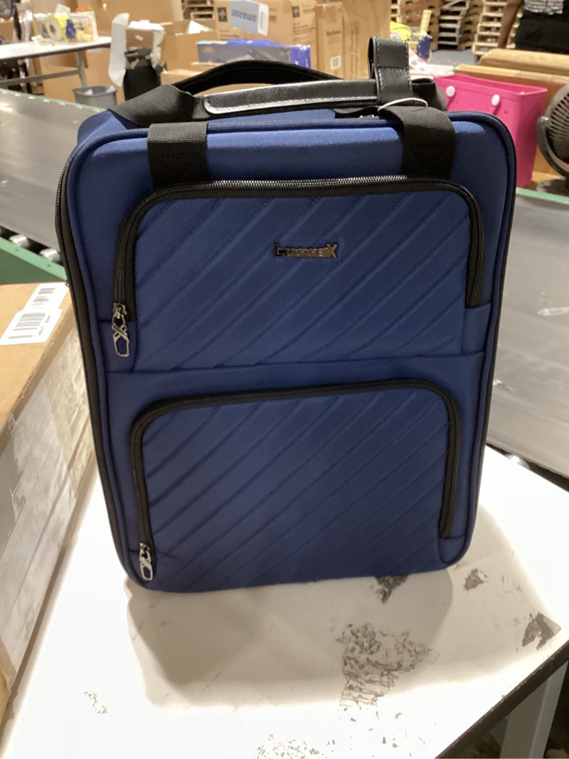 Condition photo showing Good Condition for luggex underseat carry on luggage with wheels, udk-plus large-capacity lightweight soft sided personal item suitcase for short trips (ux-plus, blue black, 16 inch) blue black underseat 16-inch