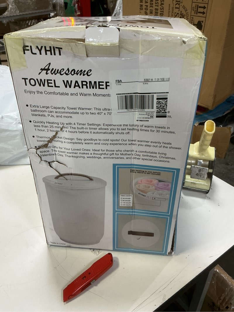 Condition photo showing Good Condition for Large Towel Warmer for Bathroom - Heated Towel Warmers Bucket, Wood Handle, Auto Shut Off, Fits Up to Two 40"X70" Oversized Towels, Bathrobes, Blankets, Best Ideal for Mother's Gifts Snow_white