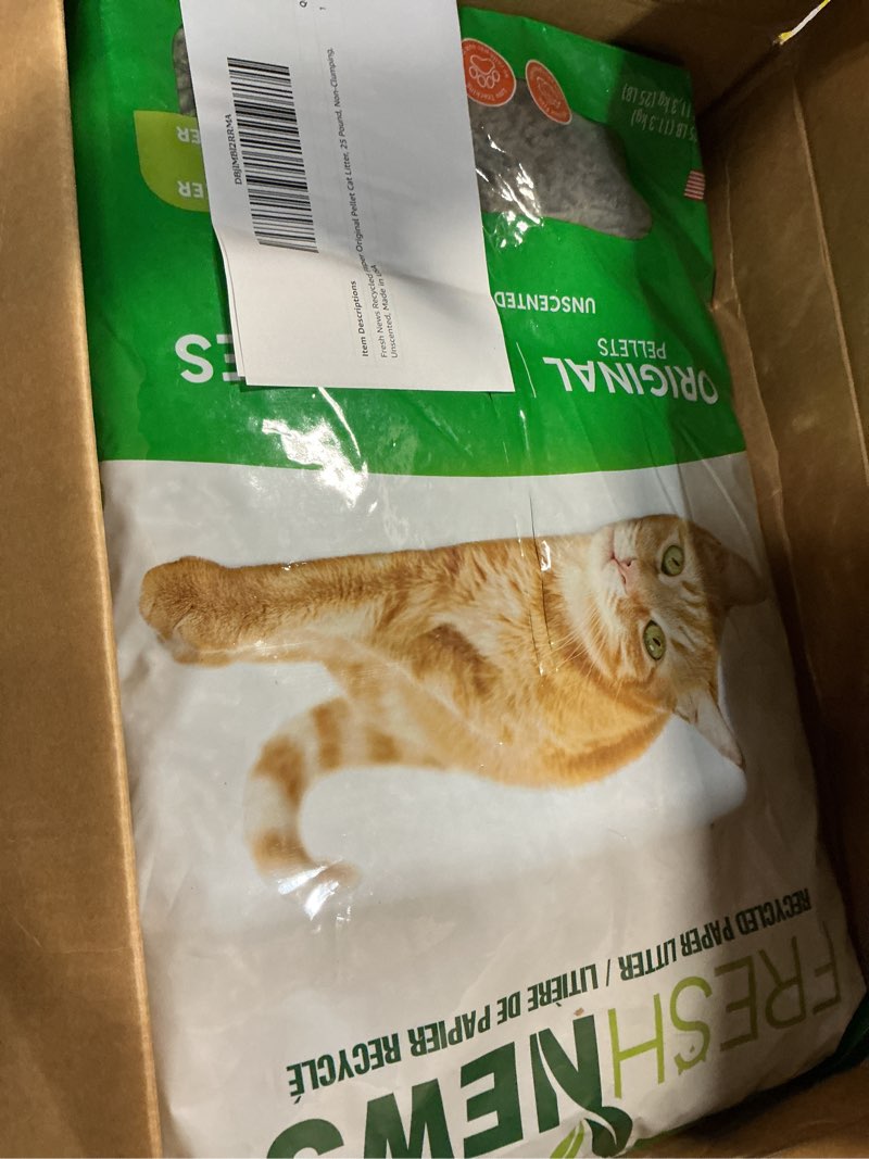 Condition photo showing New/Like New for fresh news recycled paper original pellet cat litter, 25 pound, non-clumping, unscented, made in usa original pellets 25 pounds
