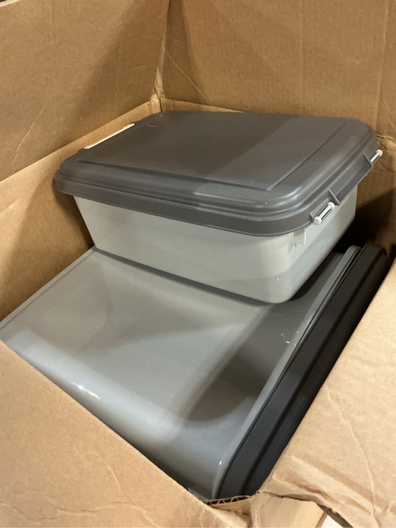 Condition photo showing Good Condition for iris usa dog food storage container, 30 lbs & 11 lbs combo, cat food storage container, dog treat container, airtight, stackable, 2-cup scoop, wheels, easy mobility, gray