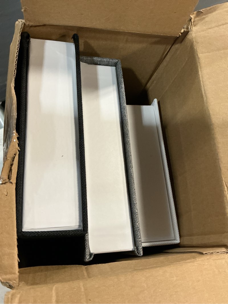 Condition photo showing Good Condition for tioncy 3 pcs fake book box neutral linen book box decorative faux prop storage for farmhouse home decor shelf table card photo diy keepsake gift(multi sizes,black, white, dark gray) multi sizes black, white, dark gray
