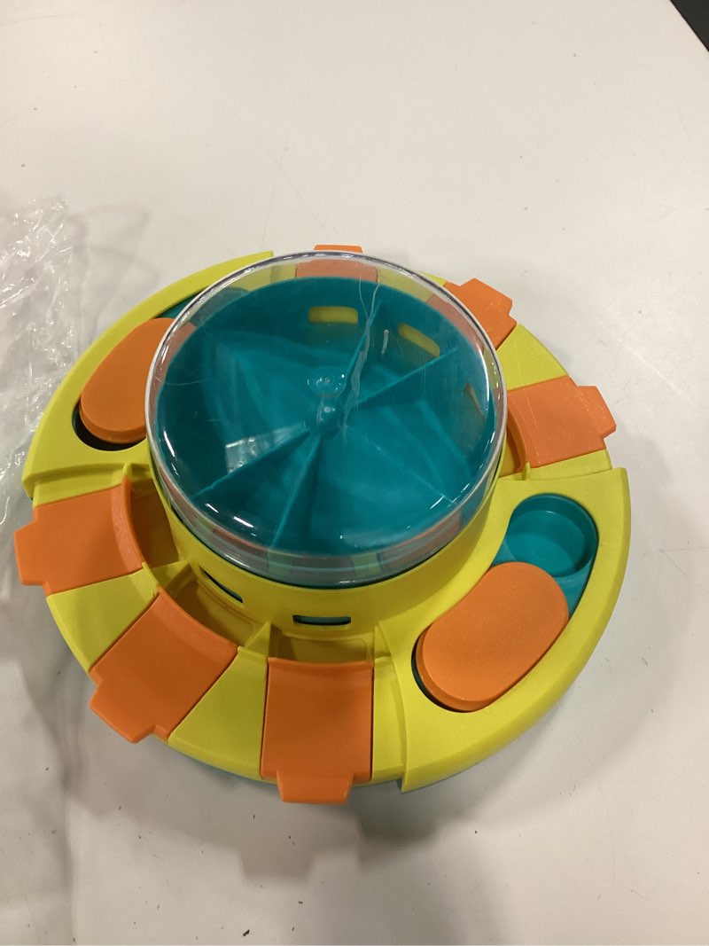Condition photo showing As Is for potaroma dog puzzle toy 2 levels, slow feeder, pup food treat feeding dispenser for iq training and entertainment for all breeds 4.2 inch height yellow blue