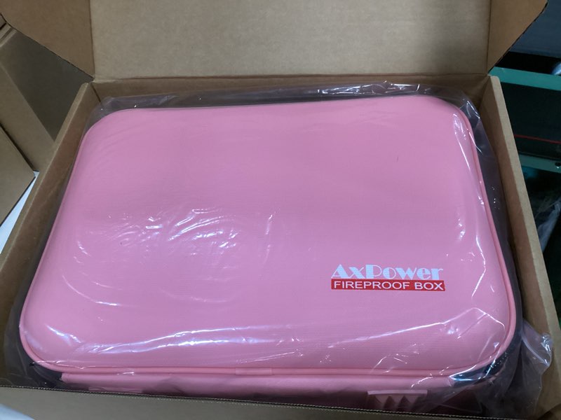 Condition photo showing New/Like New for Fireproof Document Box Hard Case With Lock, Multi-Layer Fire Proof Water Resistant Safe Box File Organizer Bag With Small Money Bag for Important Documents Passport Certificates Laptop (Pink)