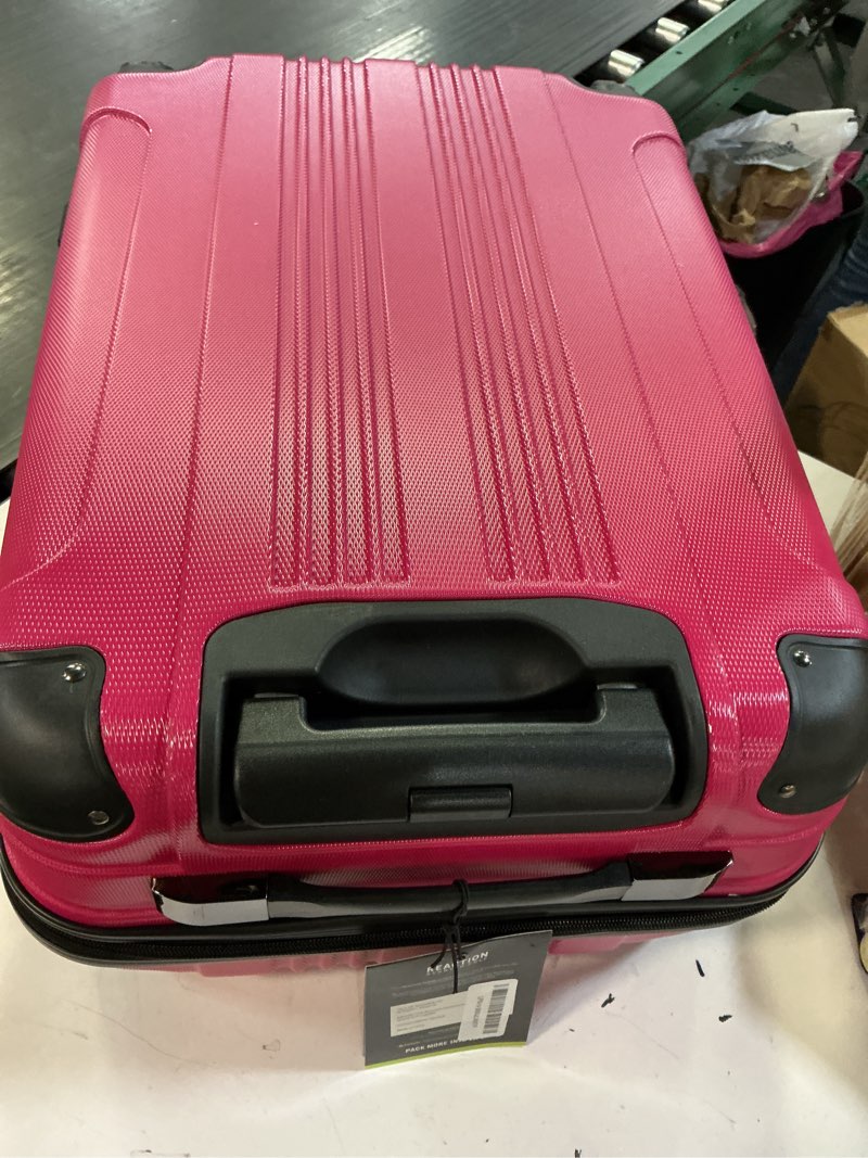 Condition photo showing Good Condition for kenneth cole reaction out of bounds lightweight hardshell 4-wheel spinner luggage, magenta, 24-inch checked 24-inch checked magenta