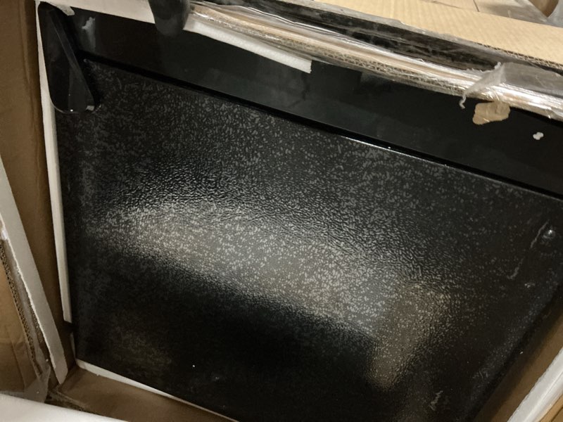 Condition photo showing As Is for possibly used arctic chef acfr741blackamz6com apartment size-top freezer-2 door fridge-adjustable thermostat control-black-7.5 cubic feet