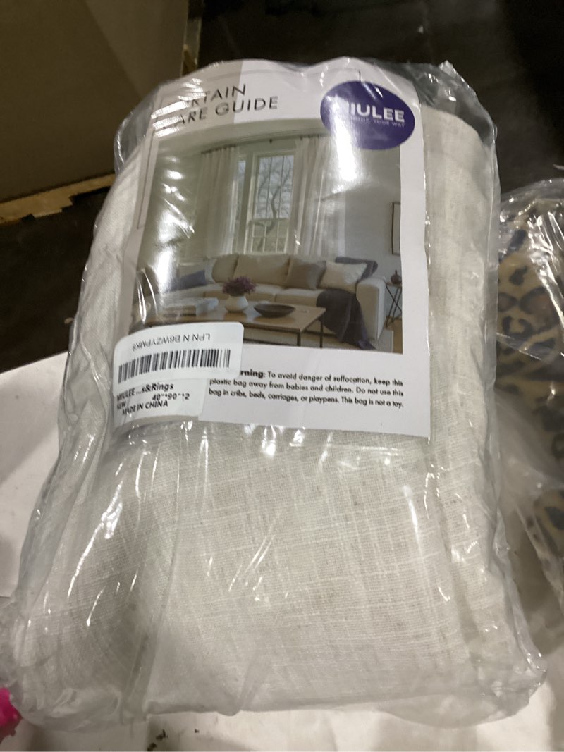 Condition photo showing Good Condition for miulee pinch pleated thick linen curtains 90 inches long 2 panels for living room bedroom, linen textured memory trained pleat drapes back tab light filtering nautral ivory window curtains with hooks