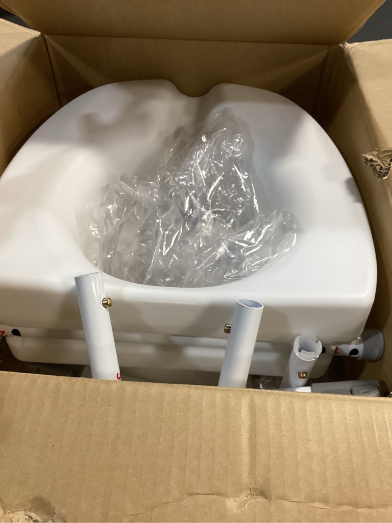 Condition photo showing As Is for Raised Toilet Seat with Handles for Elderly - Toilet Seat Risers for Seniors with Adjustable Padded Arms - Elevated Toilet Safety Seat for Standard or Elongated Commode