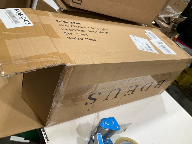 Condition photo showing As Is for BDEUS Tri-Fold 4" Memory Foam Mattress - Single Size Portable Bed, Foldable Floor Mat for Adults & Kids, Washable CertiPUR-US Certified Cover, Lightweight for Travel/Camping/Yoga